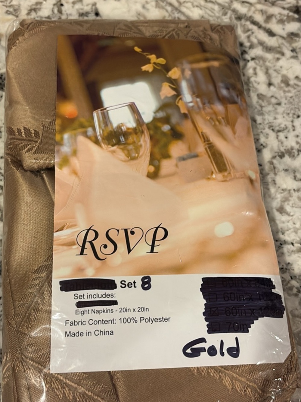 RSVP Gold Polyester Napkins Set of 8 - 20” washable